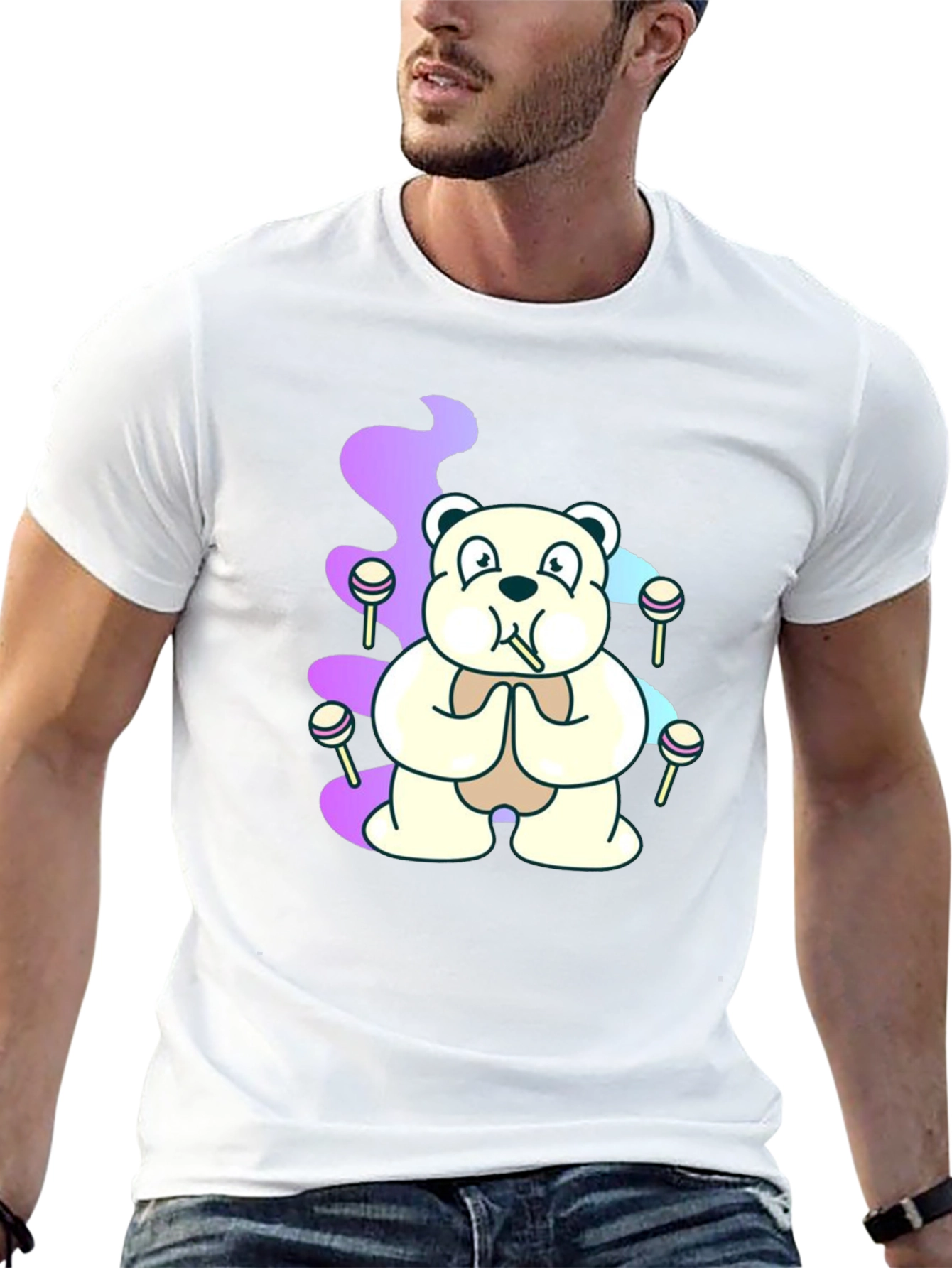 Bear Lollipop Smoke Graphic T-Shirt