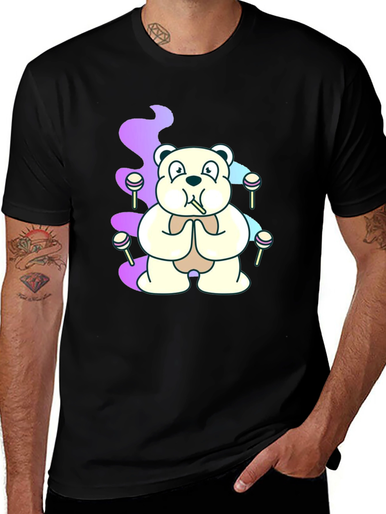 Bear Lollipop Smoke Graphic T-Shirt