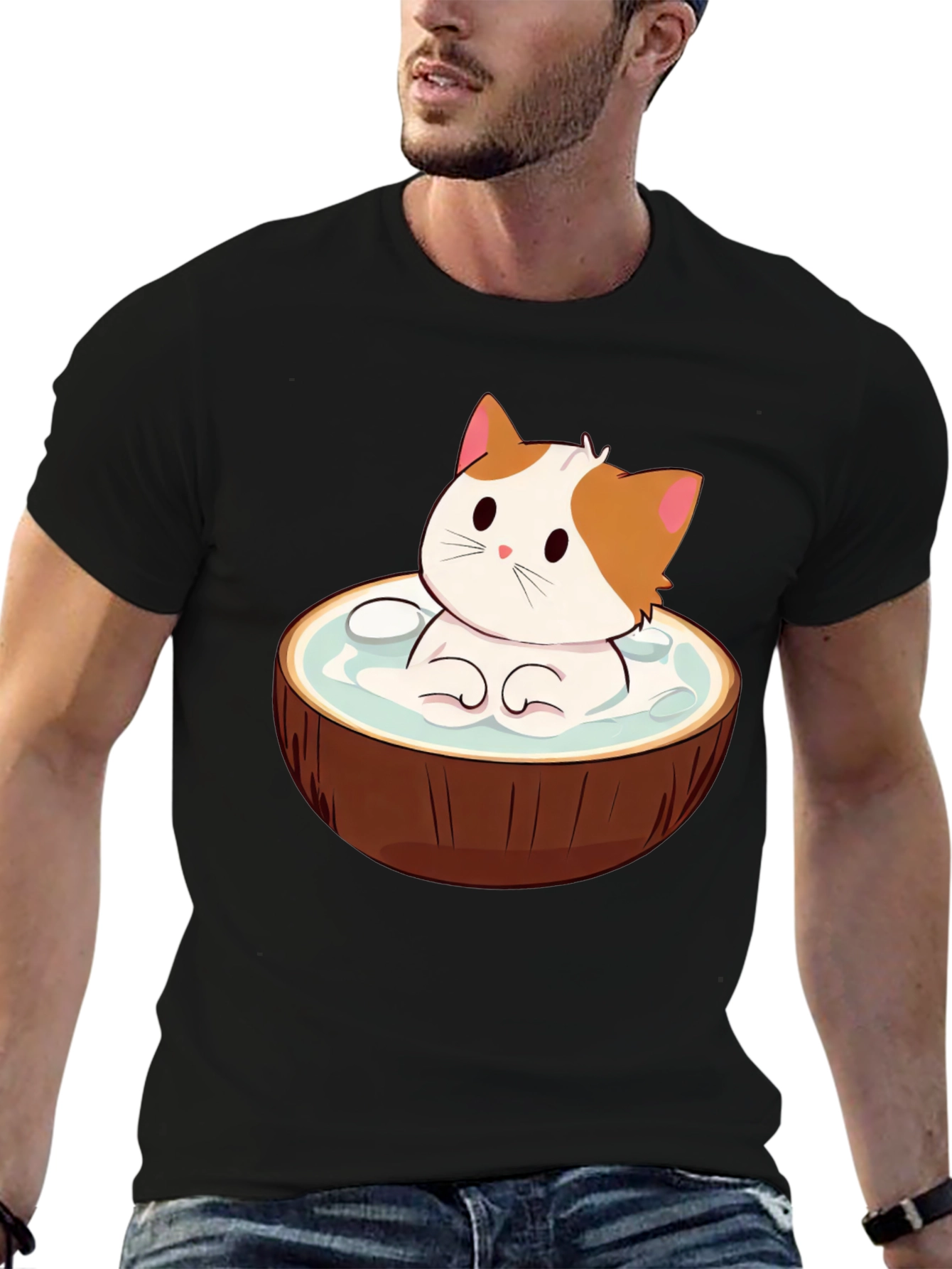 Coconut Cat T-Shirt - Cute Cartoon Design