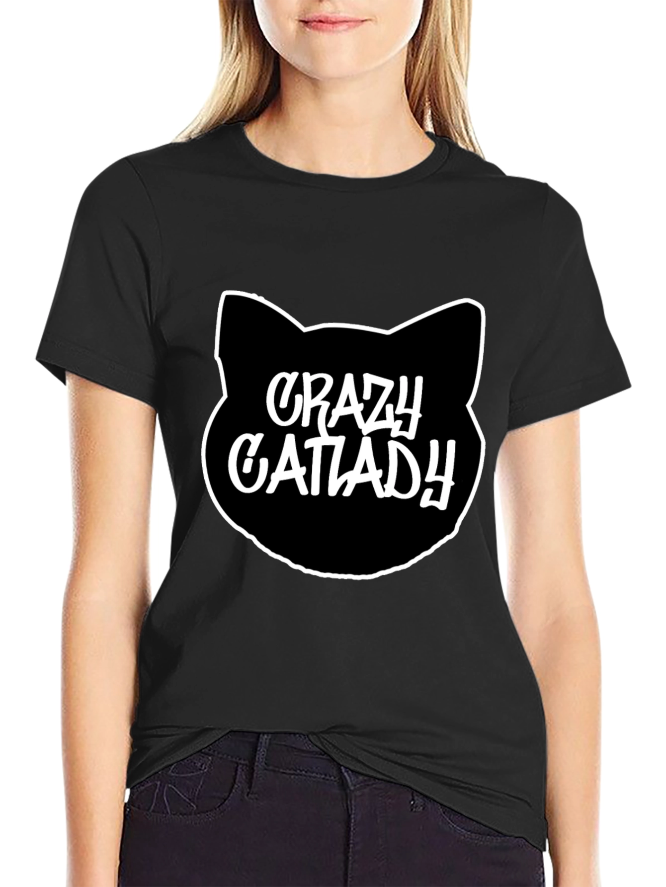 Crazy Cat Lady T-Shirt - Black Crew Neck Tee