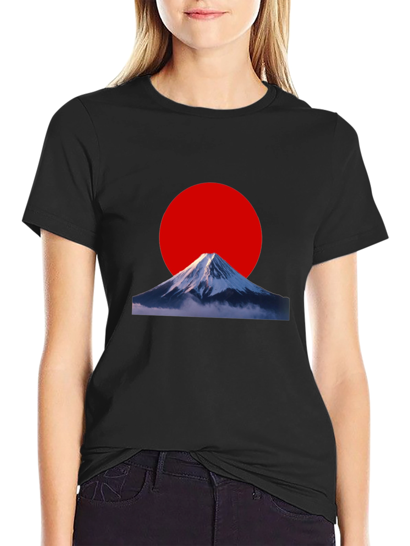 Mount Fuji Red Sun Graphic Tee - Black