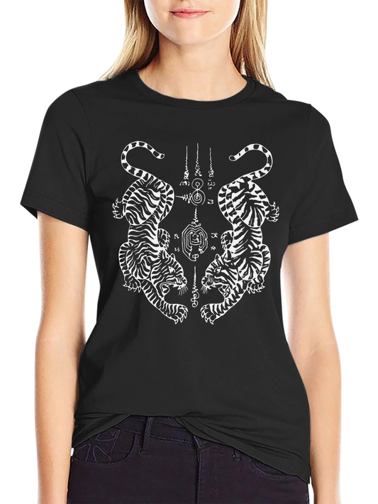 Black T-Shirt with Two Tigers