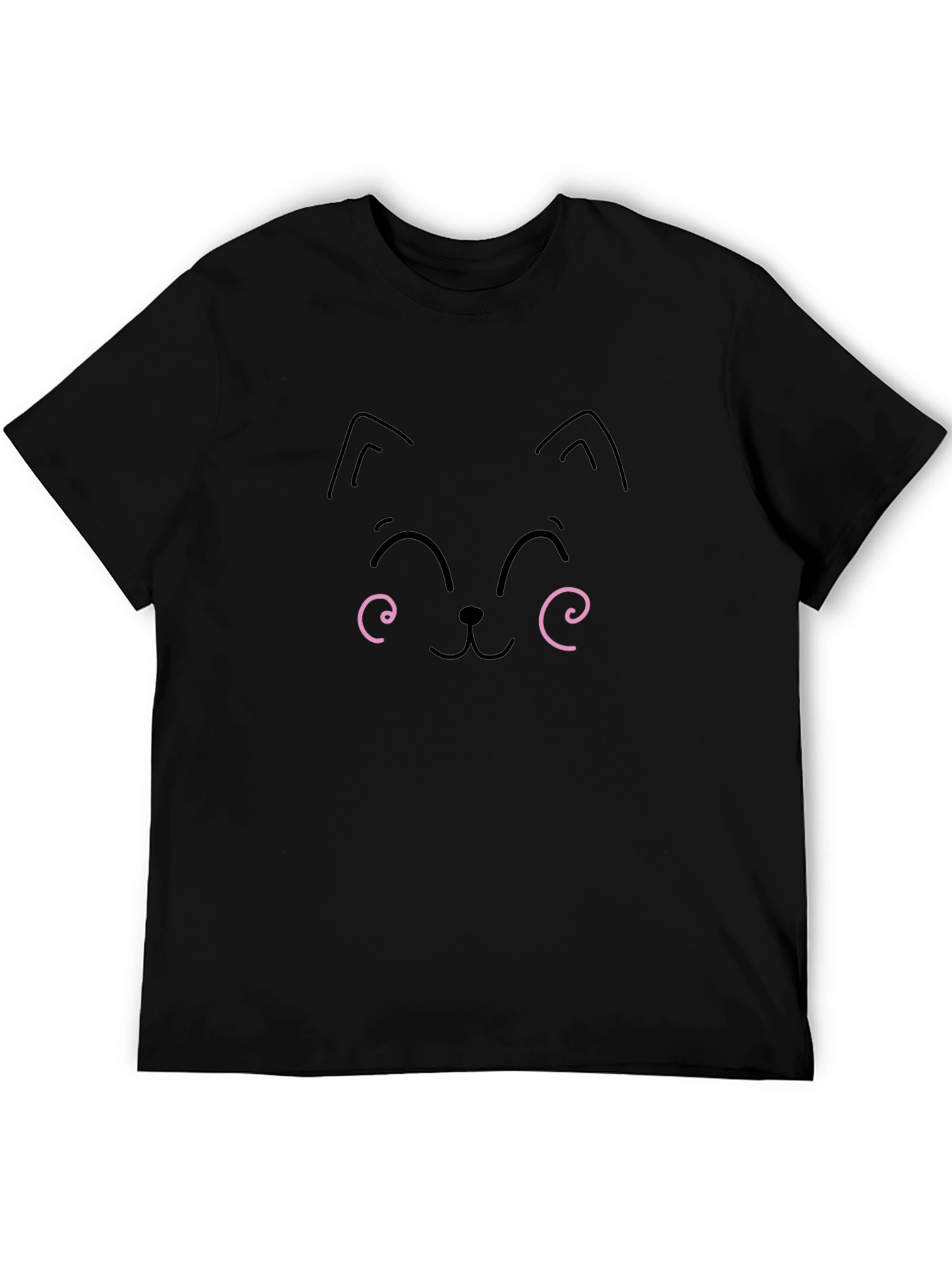Cute Cat Face Graphic Tee - Black