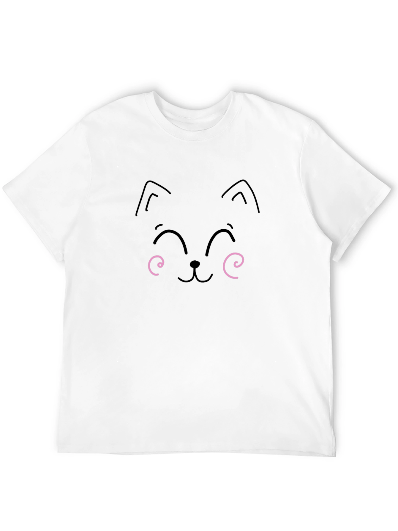 Cute Cat Face Graphic Tee - Black