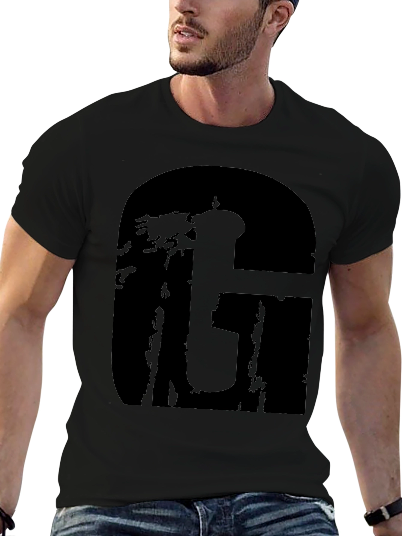 Black Graphic Tee with Bold Letter Design
