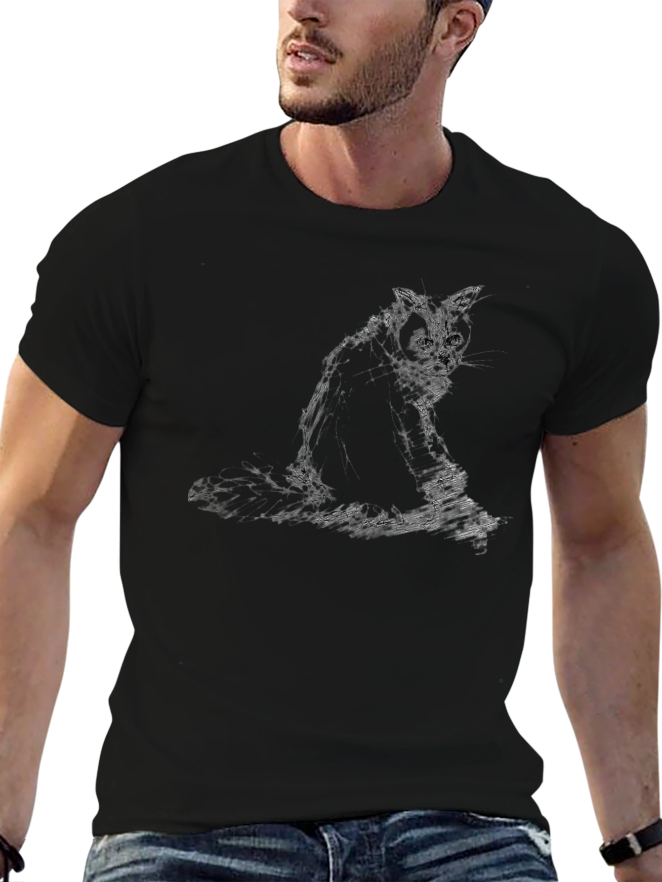 Cat Sketch Black T-Shirt