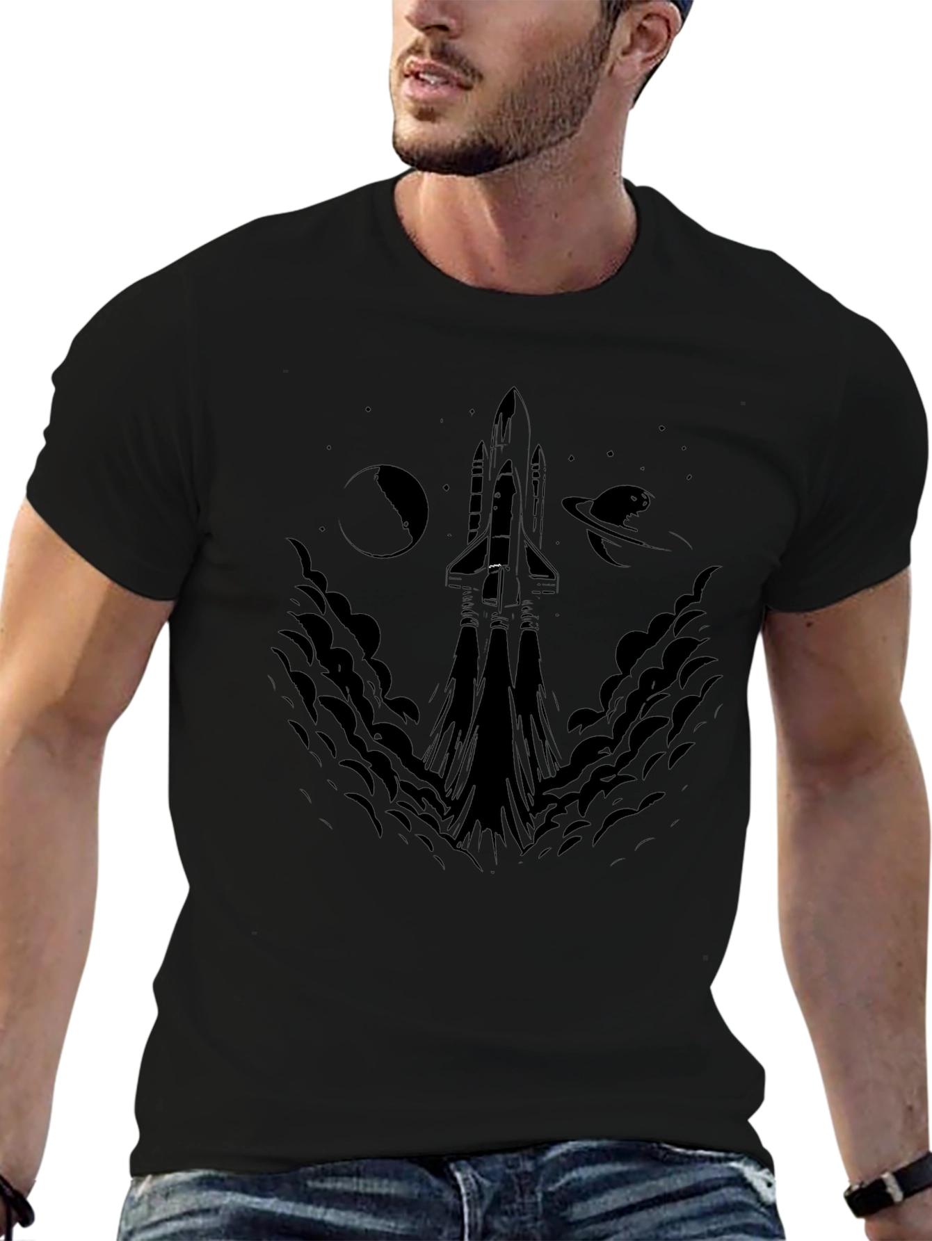 Space Shuttle Graphic Black T-Shirt