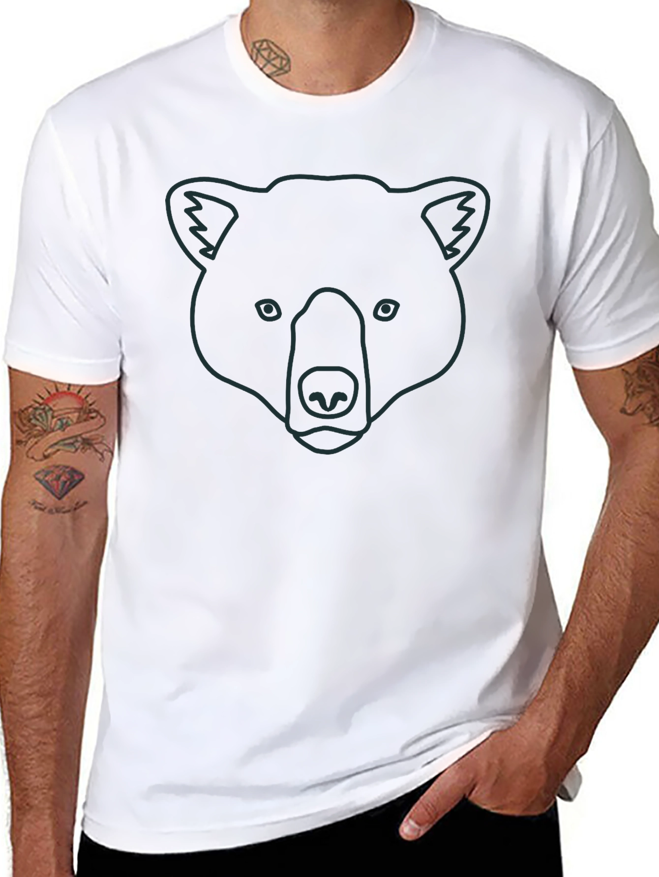 Bear Outline Graphic Tee - Unisex Black Cotton T-Shirt