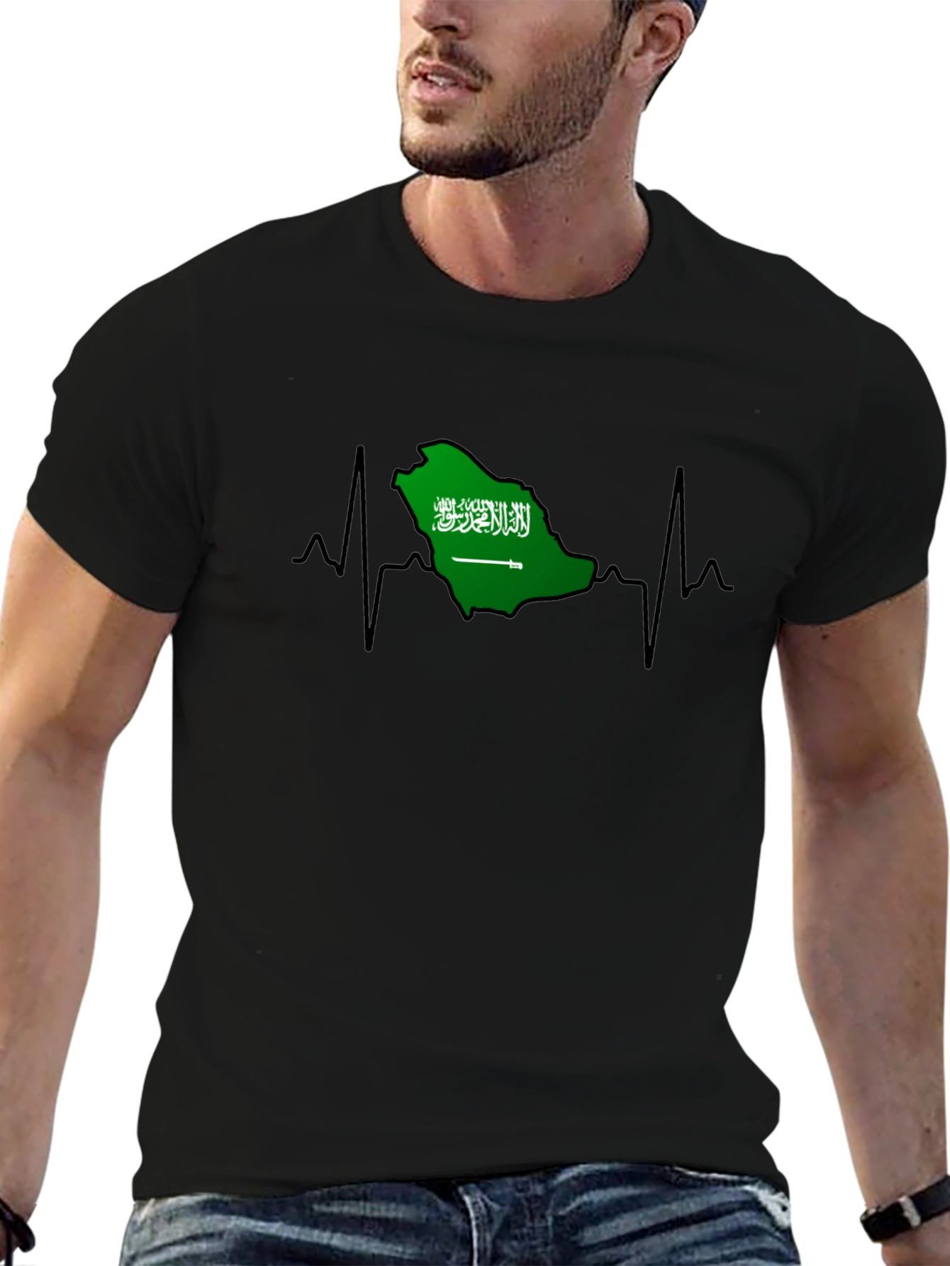 Saudi Arabia Heartbeat T-Shirt - Black