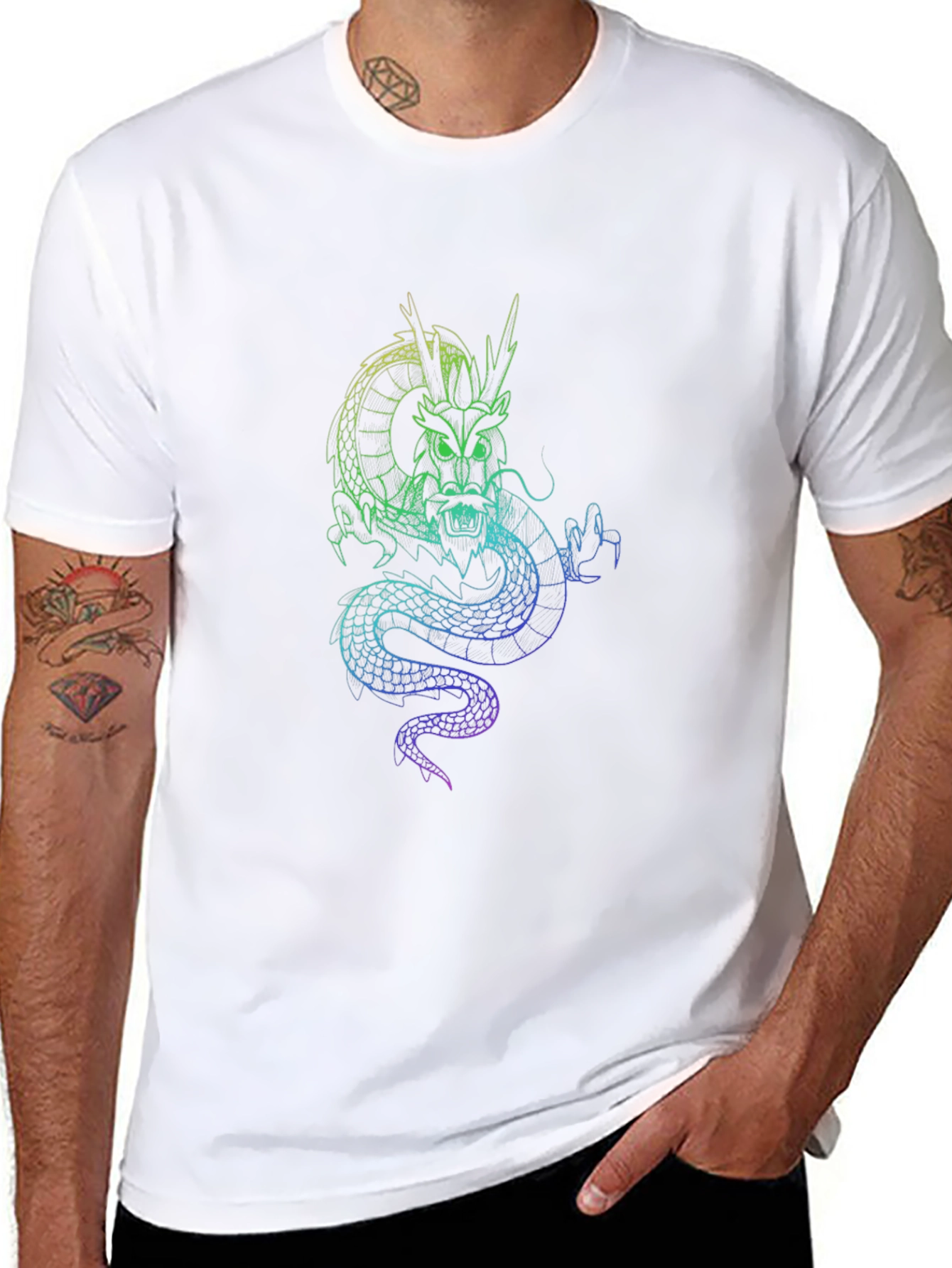 Dragon Graphic Black T-Shirt - Unique Neon Design