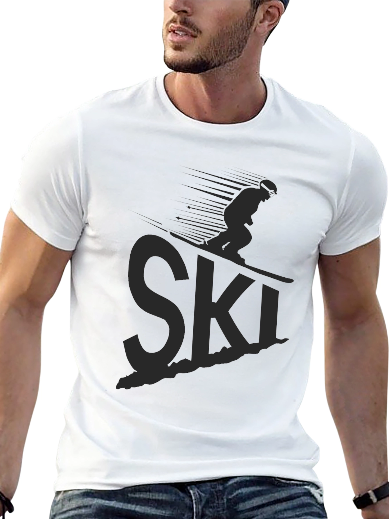 Mens Black Ski Graphic T-Shirt