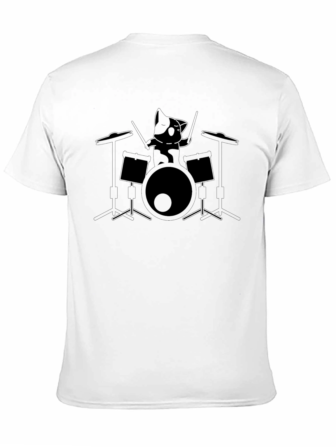 Drumming Cat Graphic Tee - Black Unisex T-Shirt