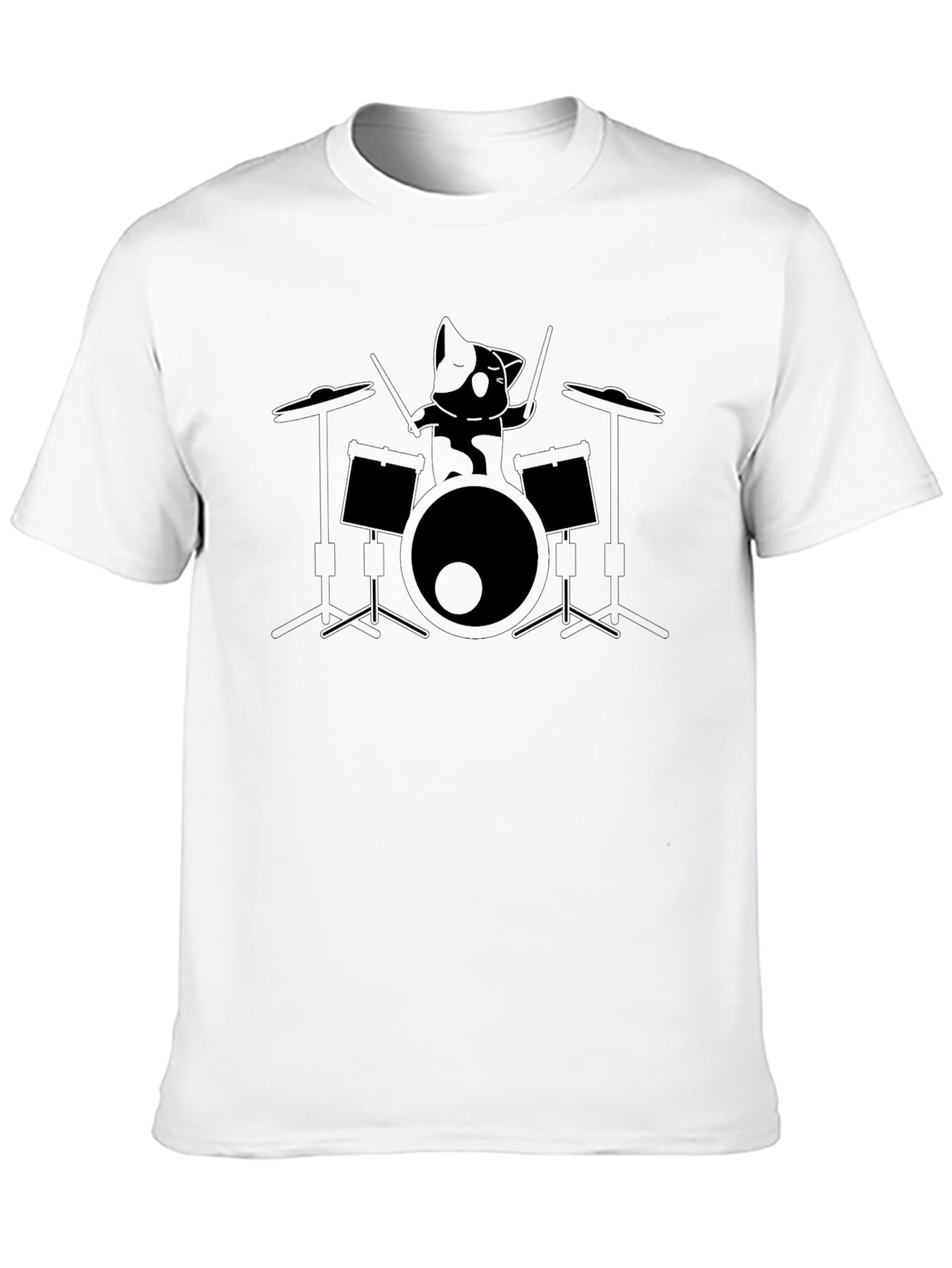 Drumming Cat Graphic Tee - Black Unisex T-Shirt