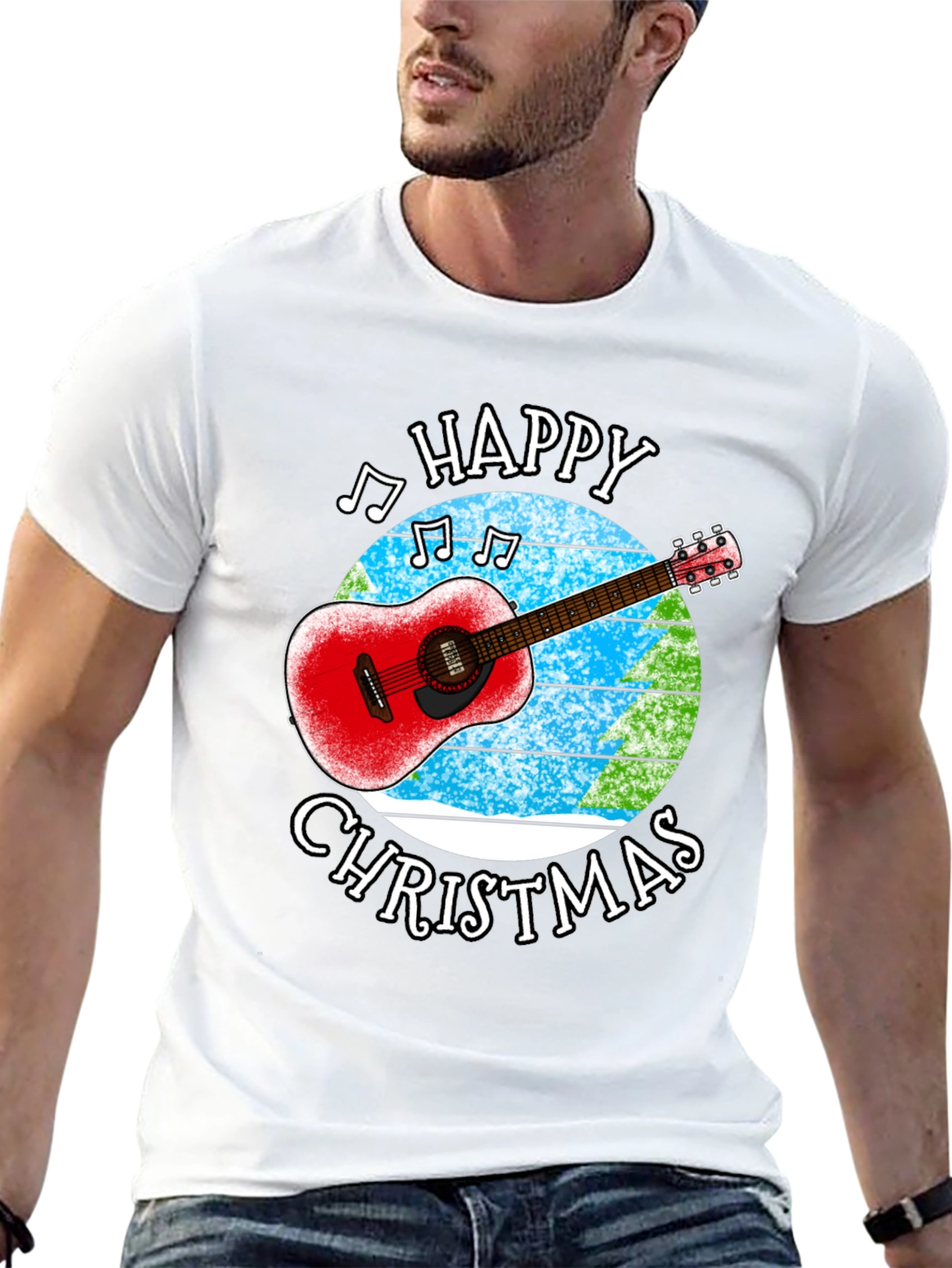 Happy Christmas Guitar Graphic T-Shirt