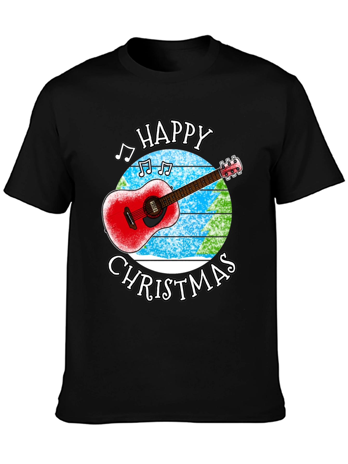 Happy Christmas Guitar Graphic T-Shirt