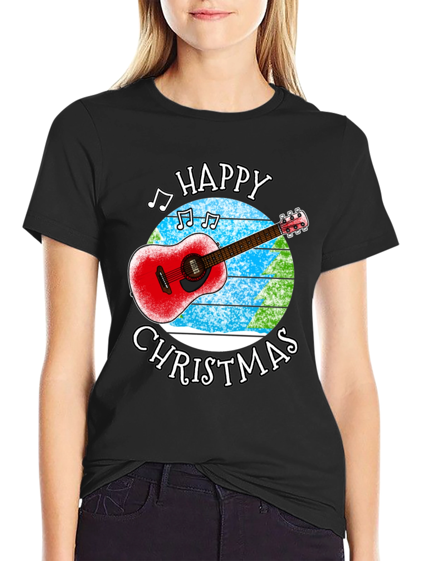 Happy Christmas Guitar Graphic T-Shirt