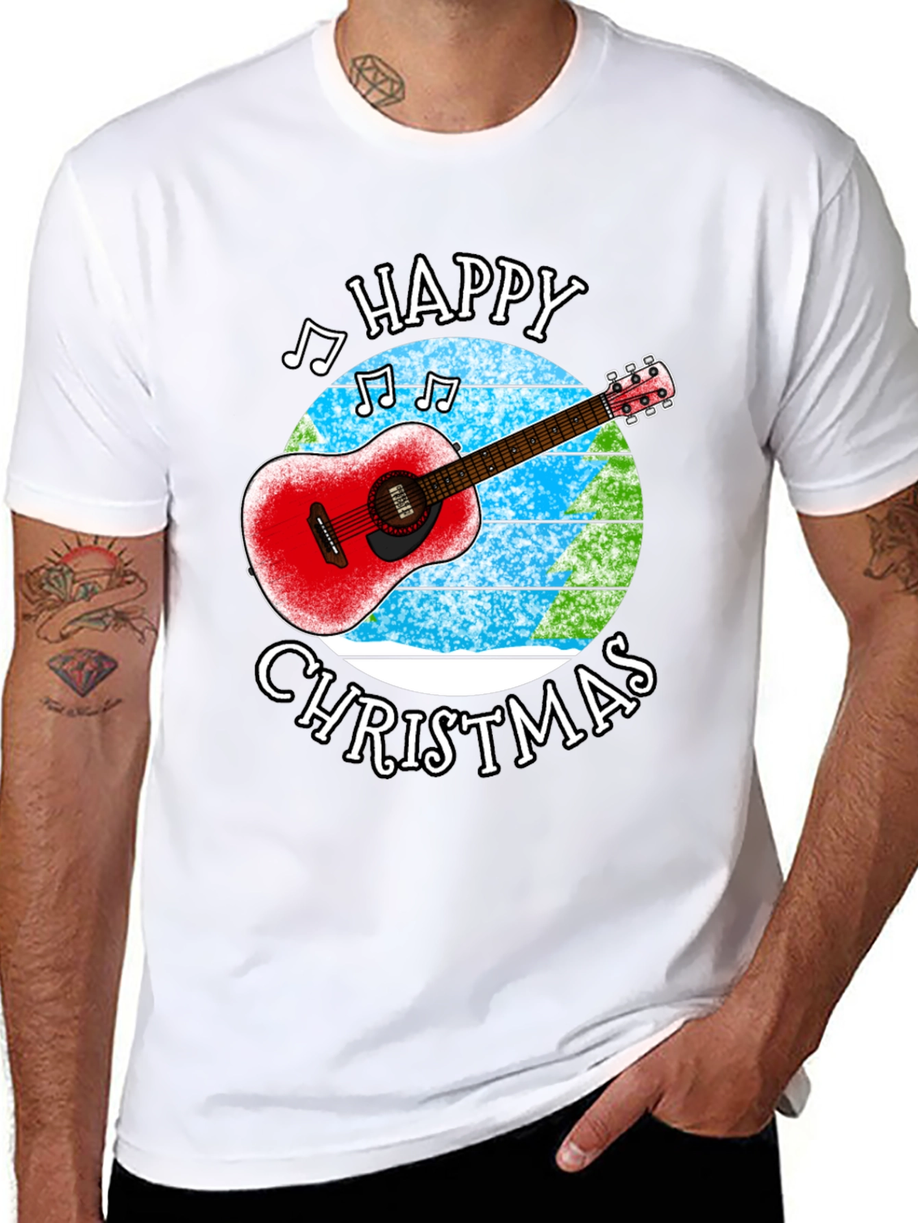 Happy Christmas Guitar Graphic T-Shirt