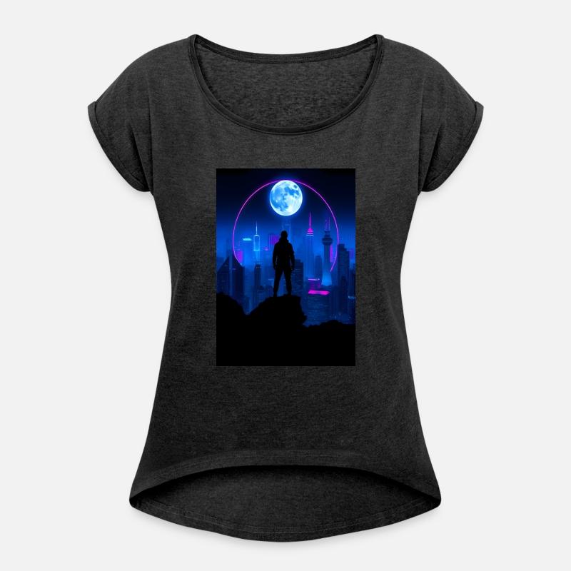 Neon Futuristic Skyline with Glowing Moon