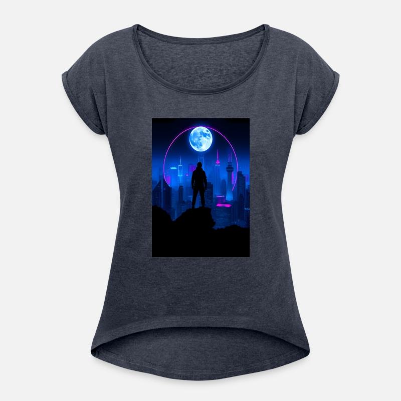 Neon Futuristic Skyline with Glowing Moon