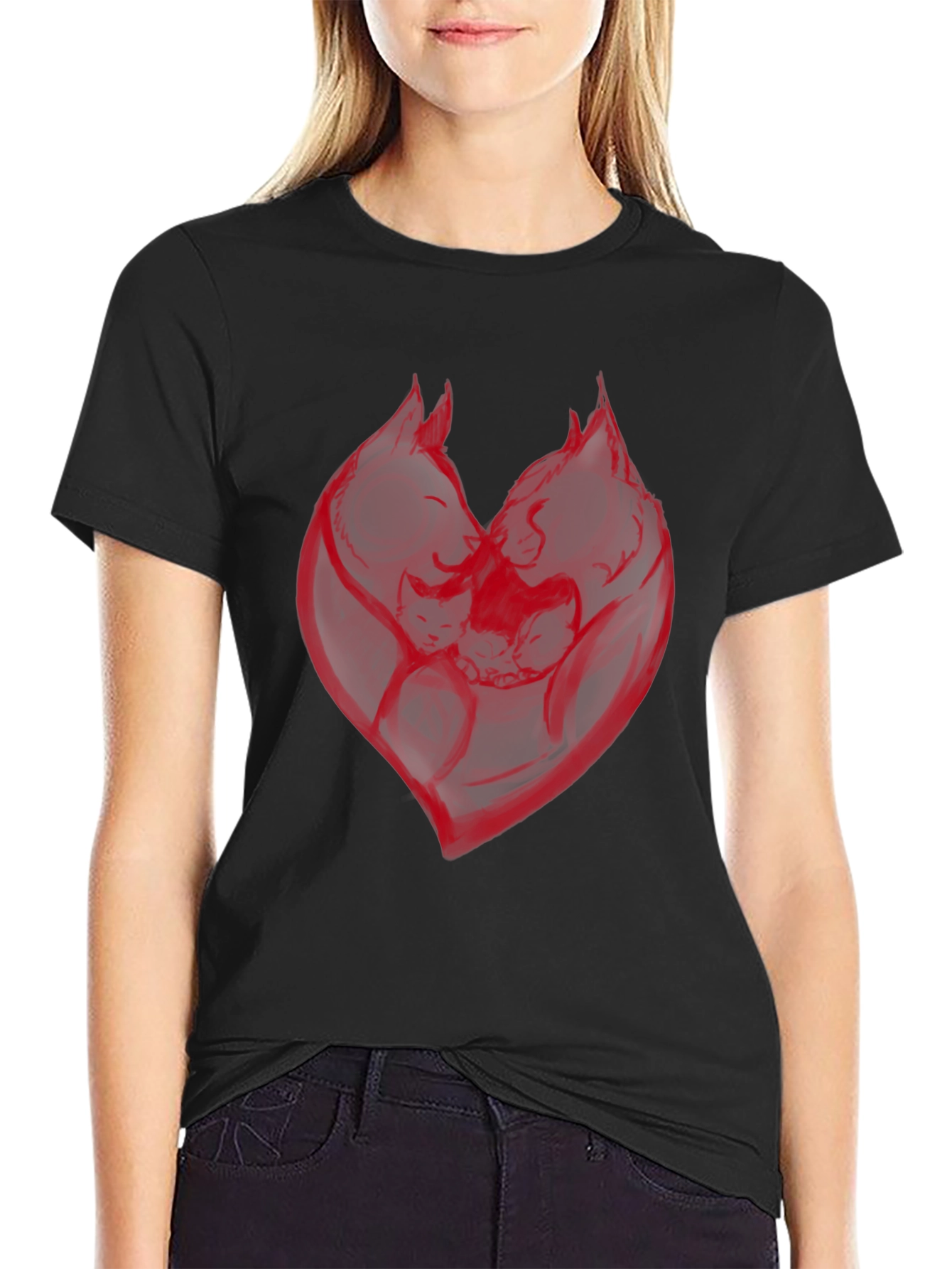 Red Heart Graphic Black T-Shirt