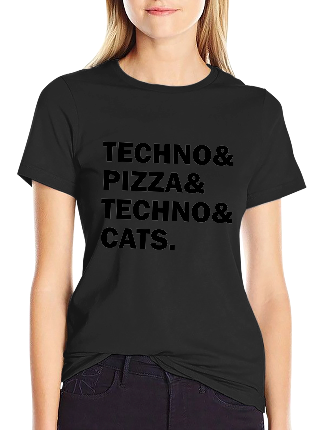Techno Pizza Cats Graphic Tee - Black
