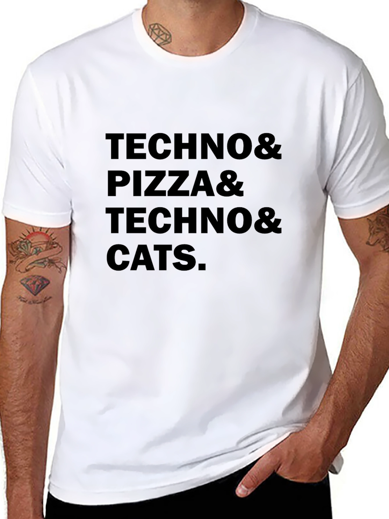 Techno Pizza Cats Graphic Tee - Black