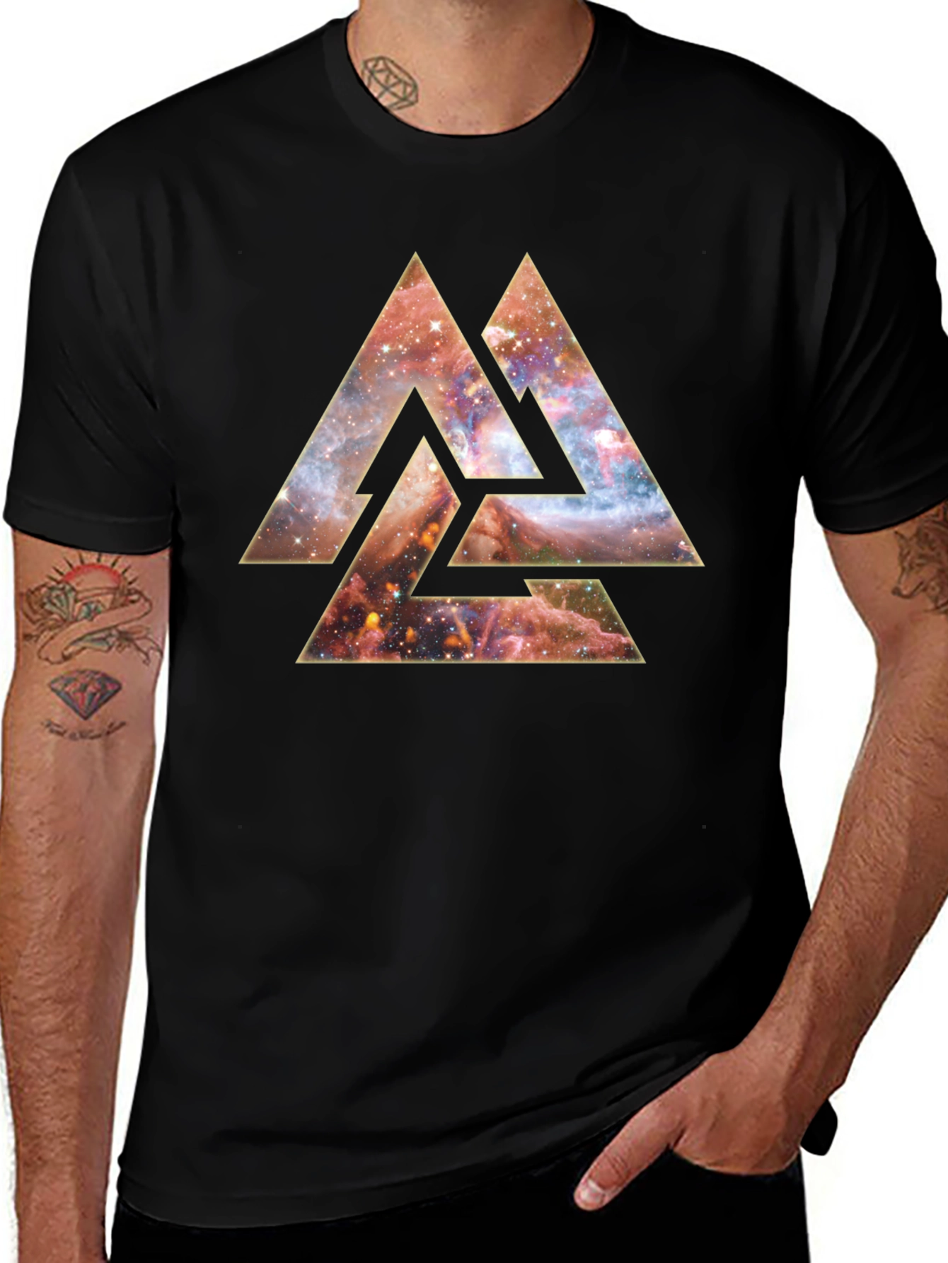 Cosmic Valknut T-Shirt - Norse Pagan Symbol
