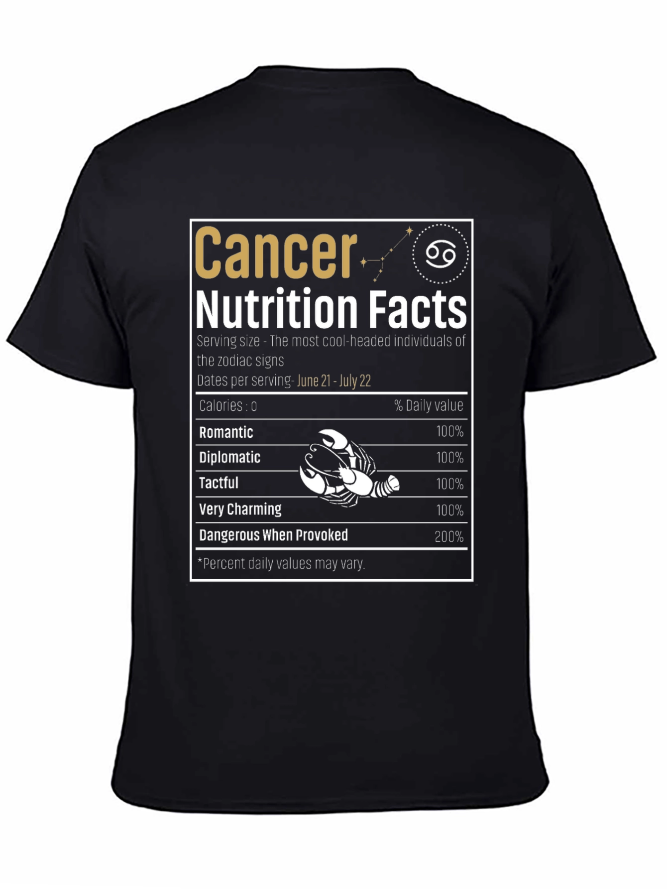 Cancer Zodiac Sign Nutrition Facts T-Shirt