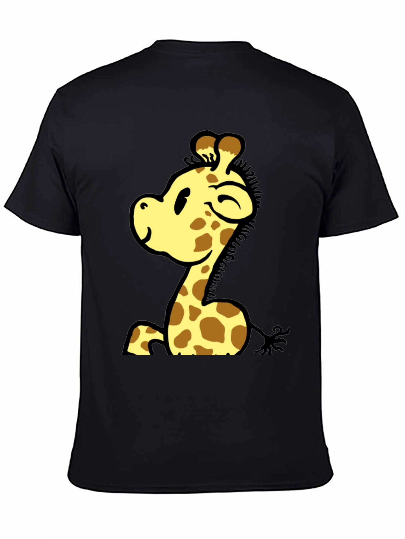 Cute Giraffe Cartoon Graphic Black T-Shirt