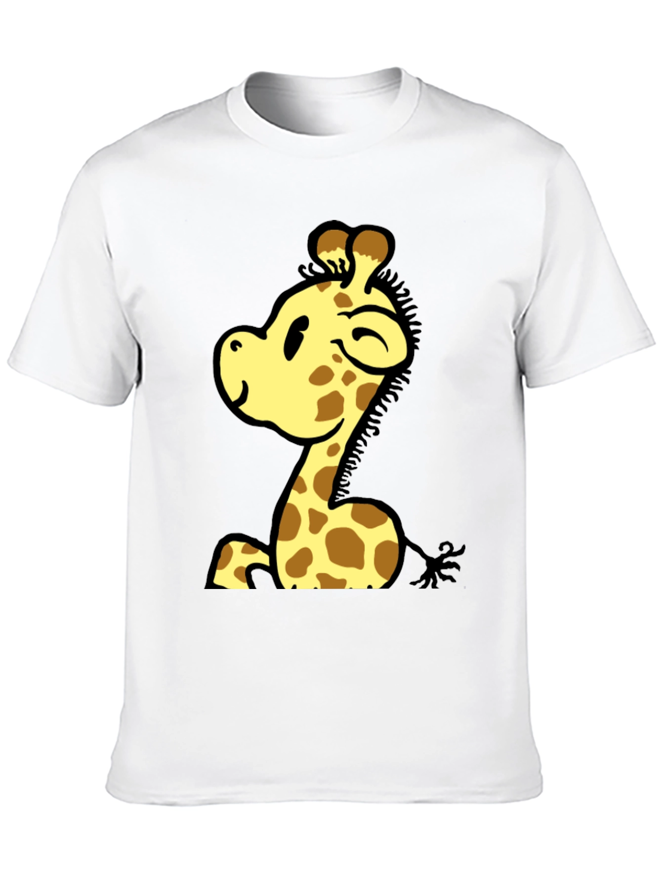 Cute Giraffe Cartoon Graphic Black T-Shirt
