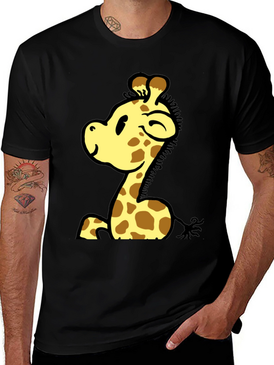Cute Giraffe Cartoon Graphic Black T-Shirt