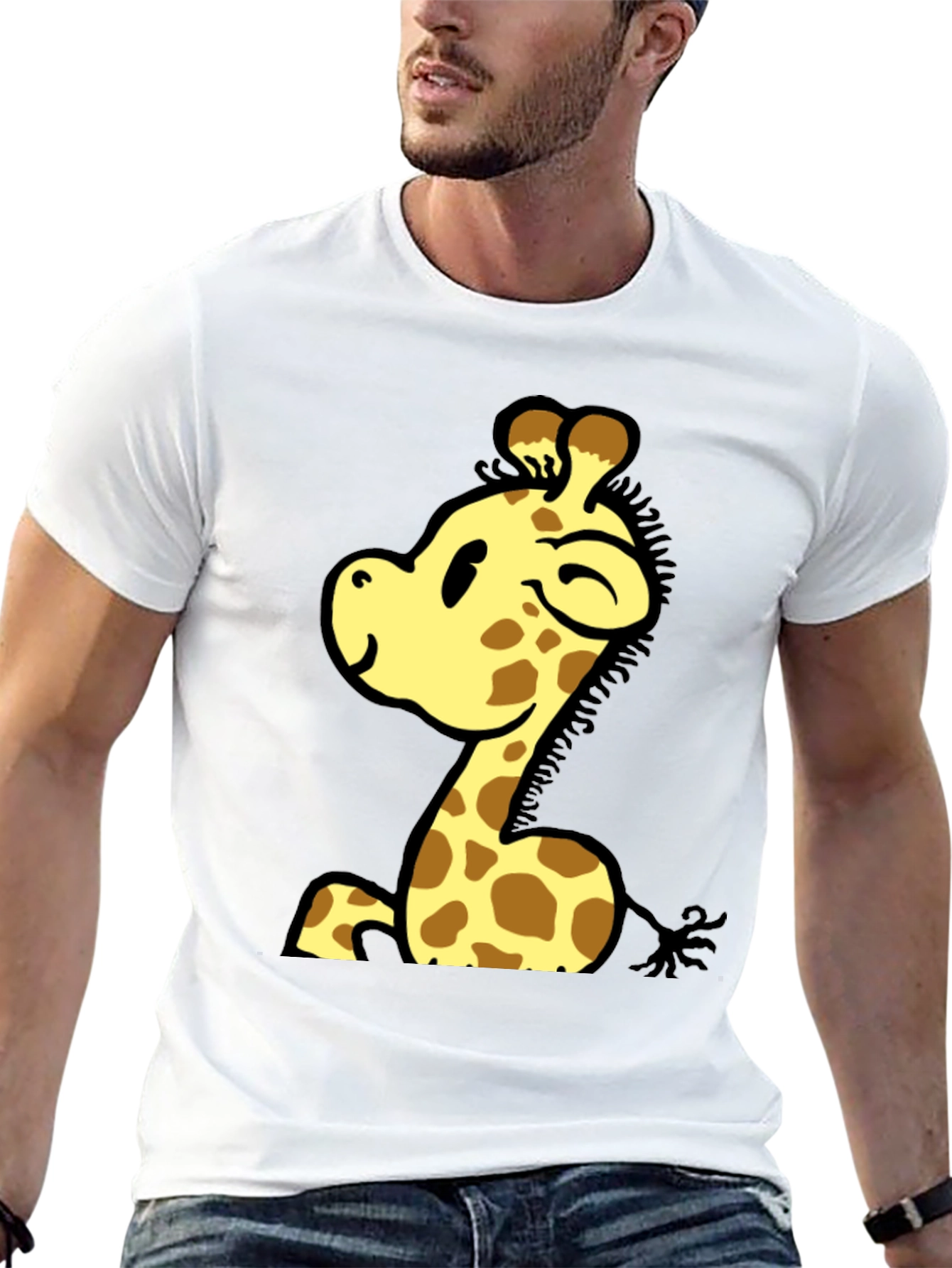 Cute Giraffe Cartoon Graphic Black T-Shirt