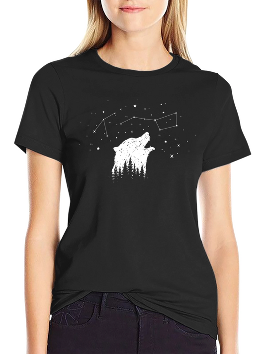 Nature Wolf Constellation Graphic Tee - Black