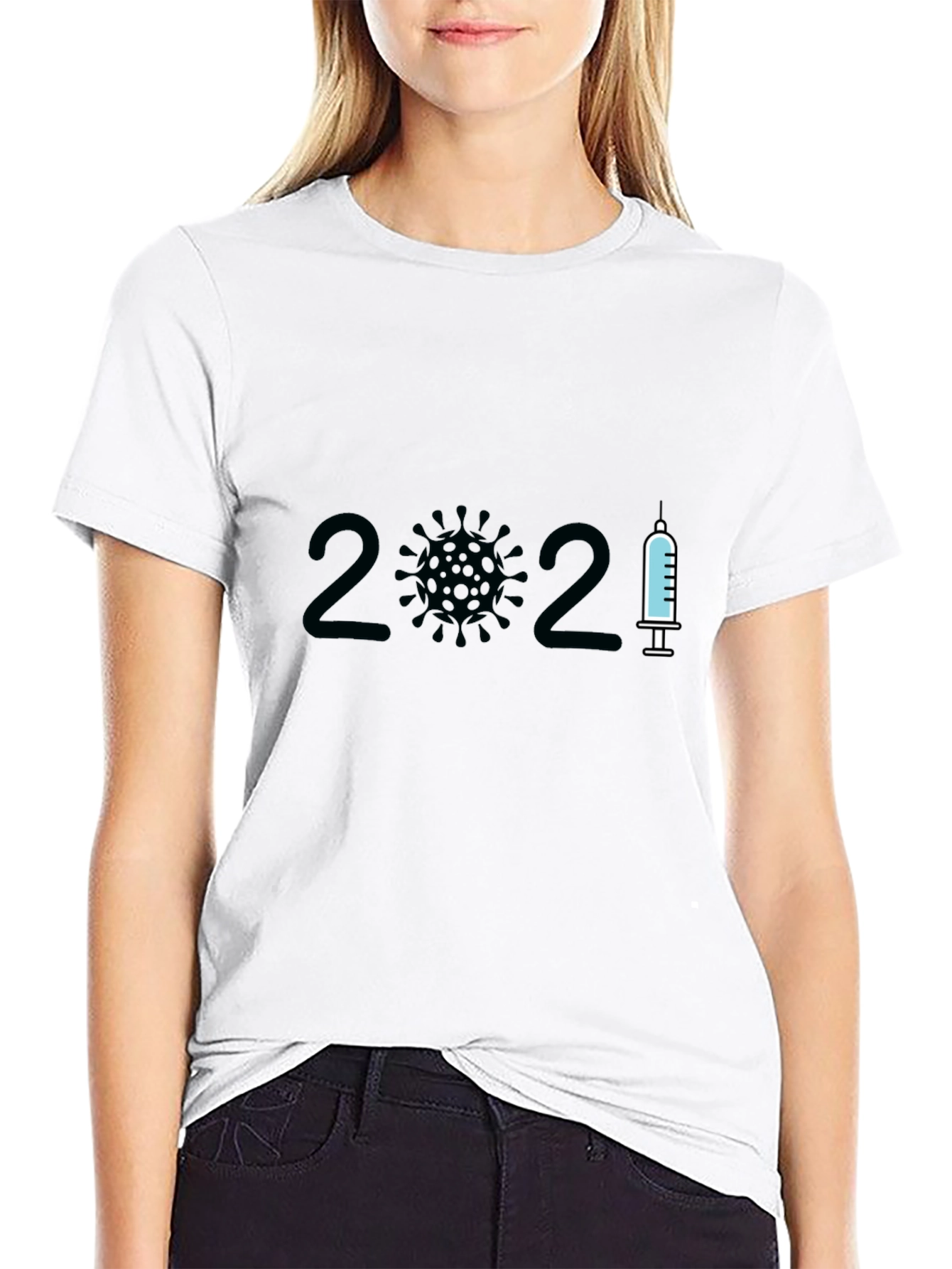 2021 Covid Vaccine T-Shirt - Black Crew Neck