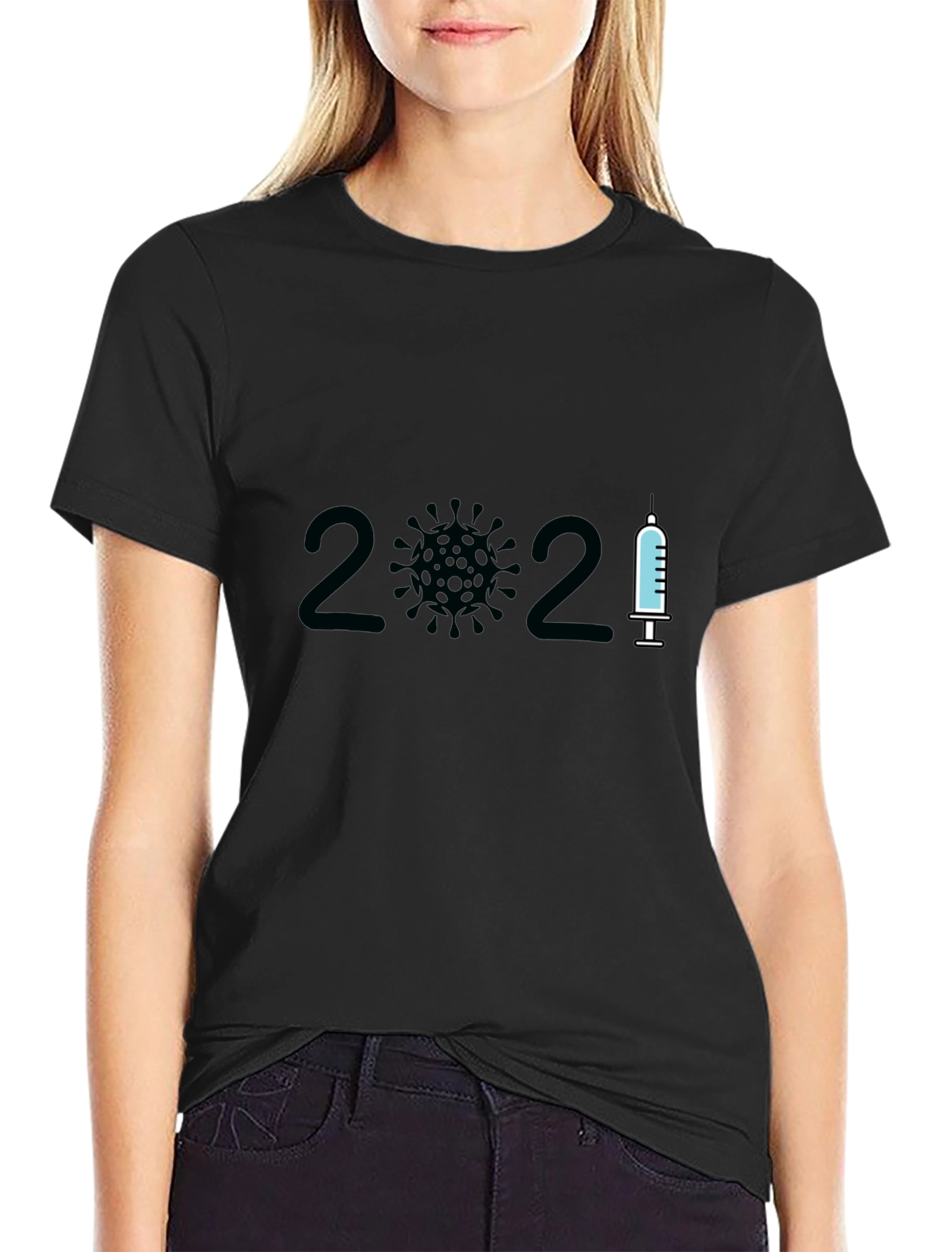 2021 Covid Vaccine T-Shirt - Black Crew Neck