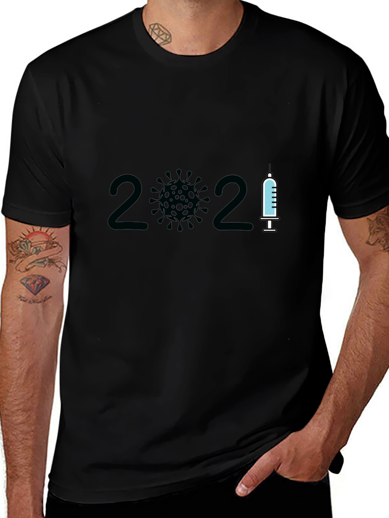 2021 Covid Vaccine T-Shirt - Black Crew Neck