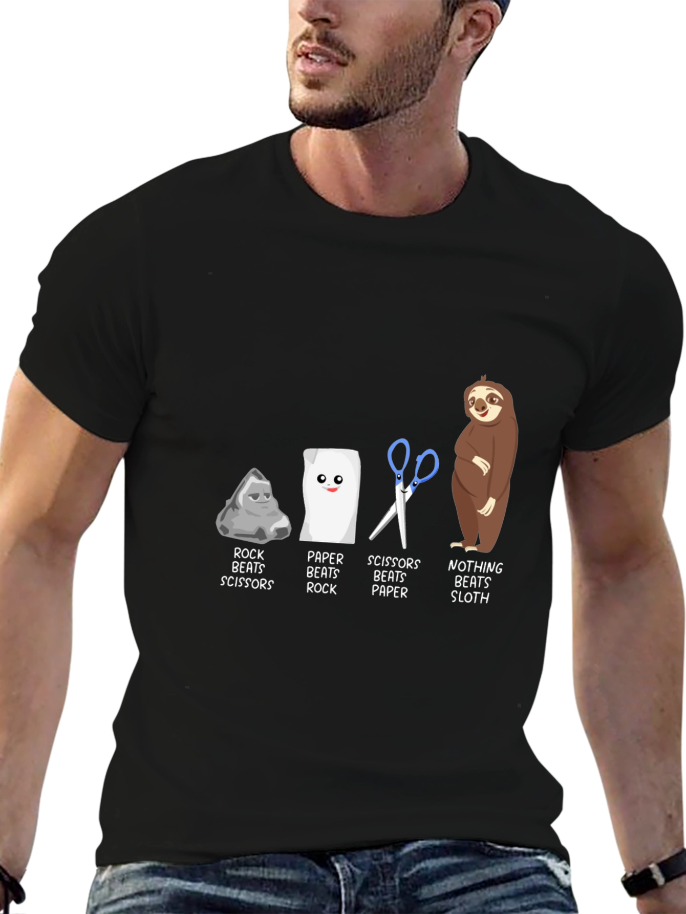 Rock Paper Scissors Sloth Graphic Tee