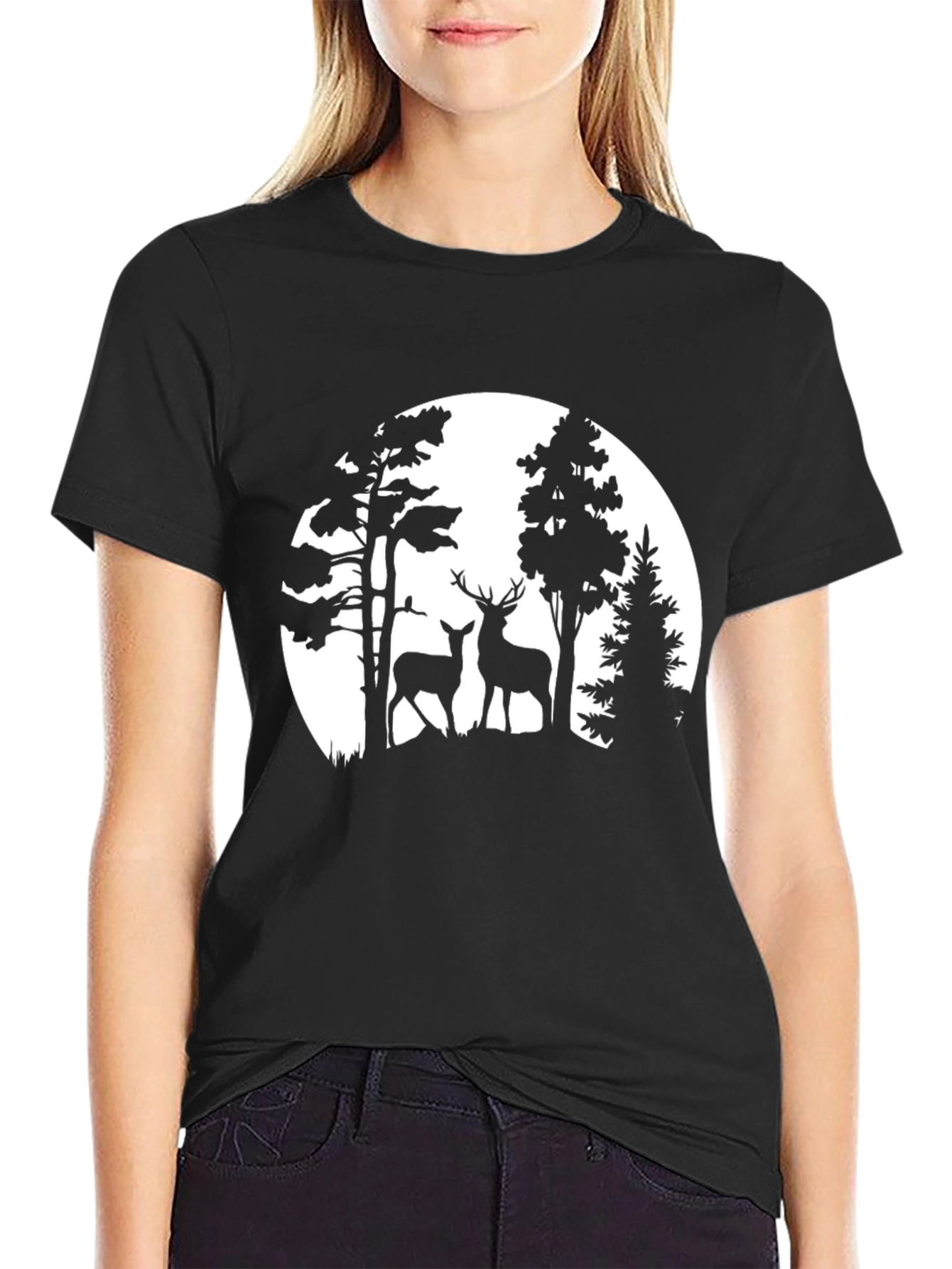 Deer in Forest Silhouette Graphic Tee