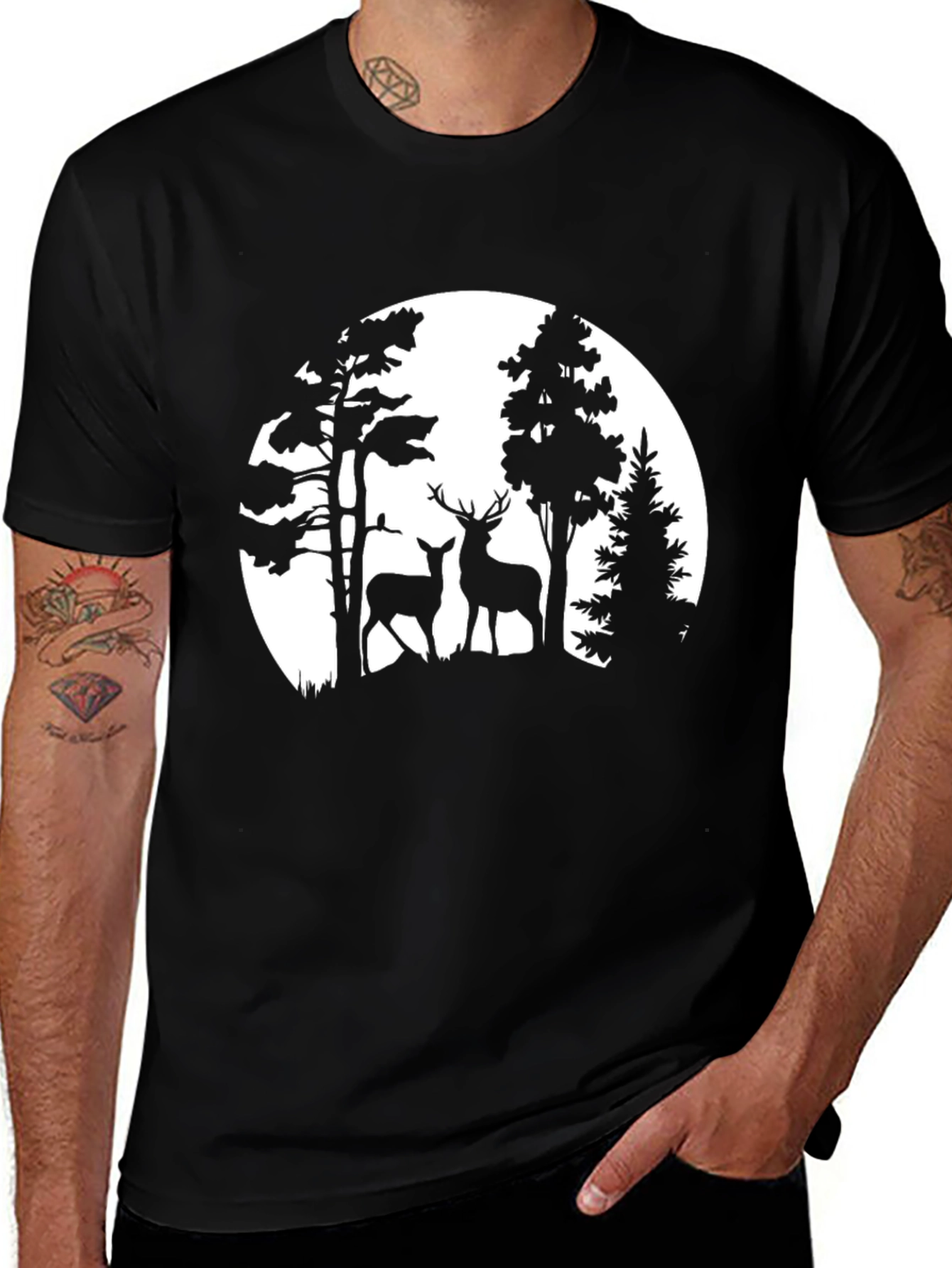 Deer in Forest Silhouette Graphic Tee