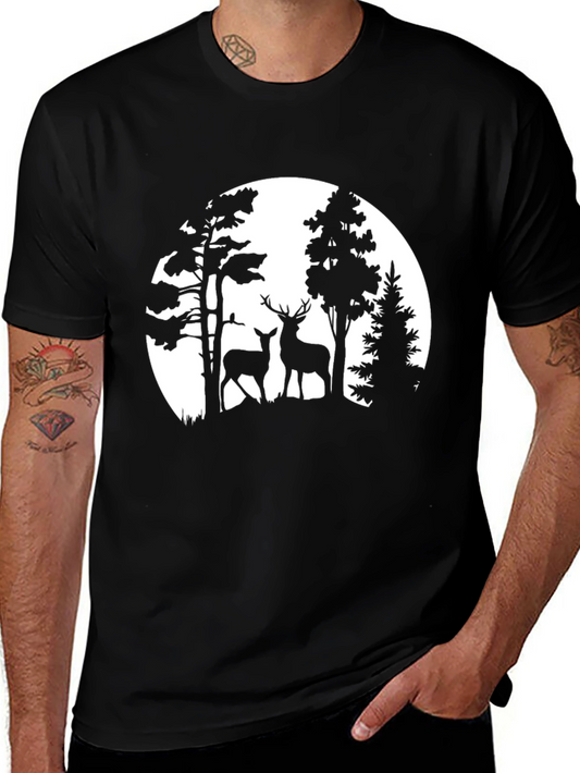 Deer in Forest Silhouette Graphic Tee