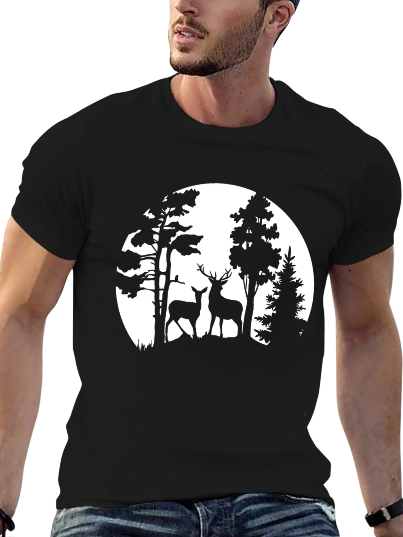 Deer in Forest Silhouette Graphic Tee
