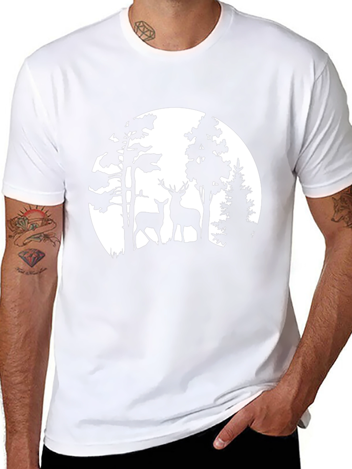 Deer in Forest Silhouette Graphic Tee