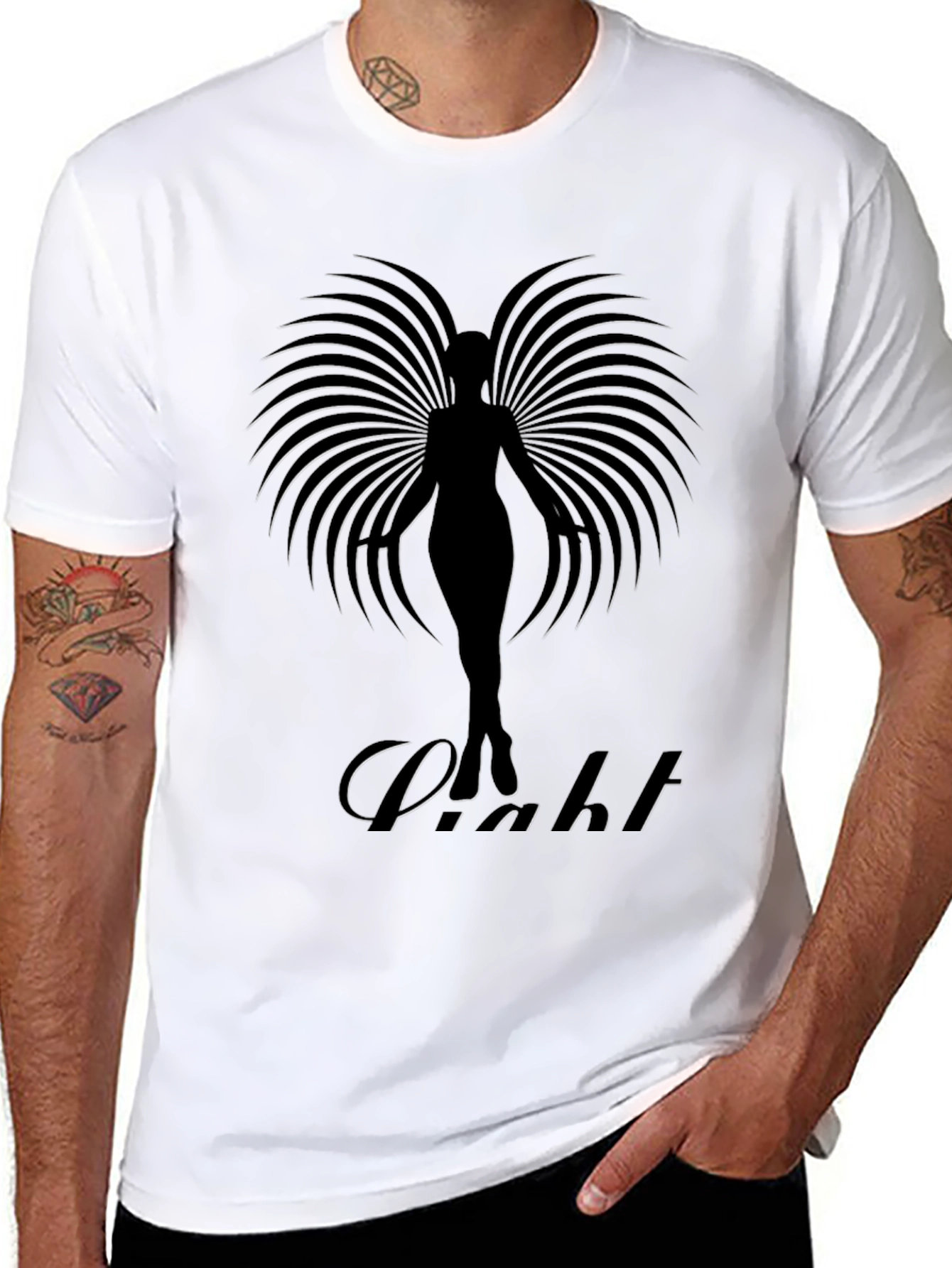 Elegant Black T-Shirt with Angel Wing Design