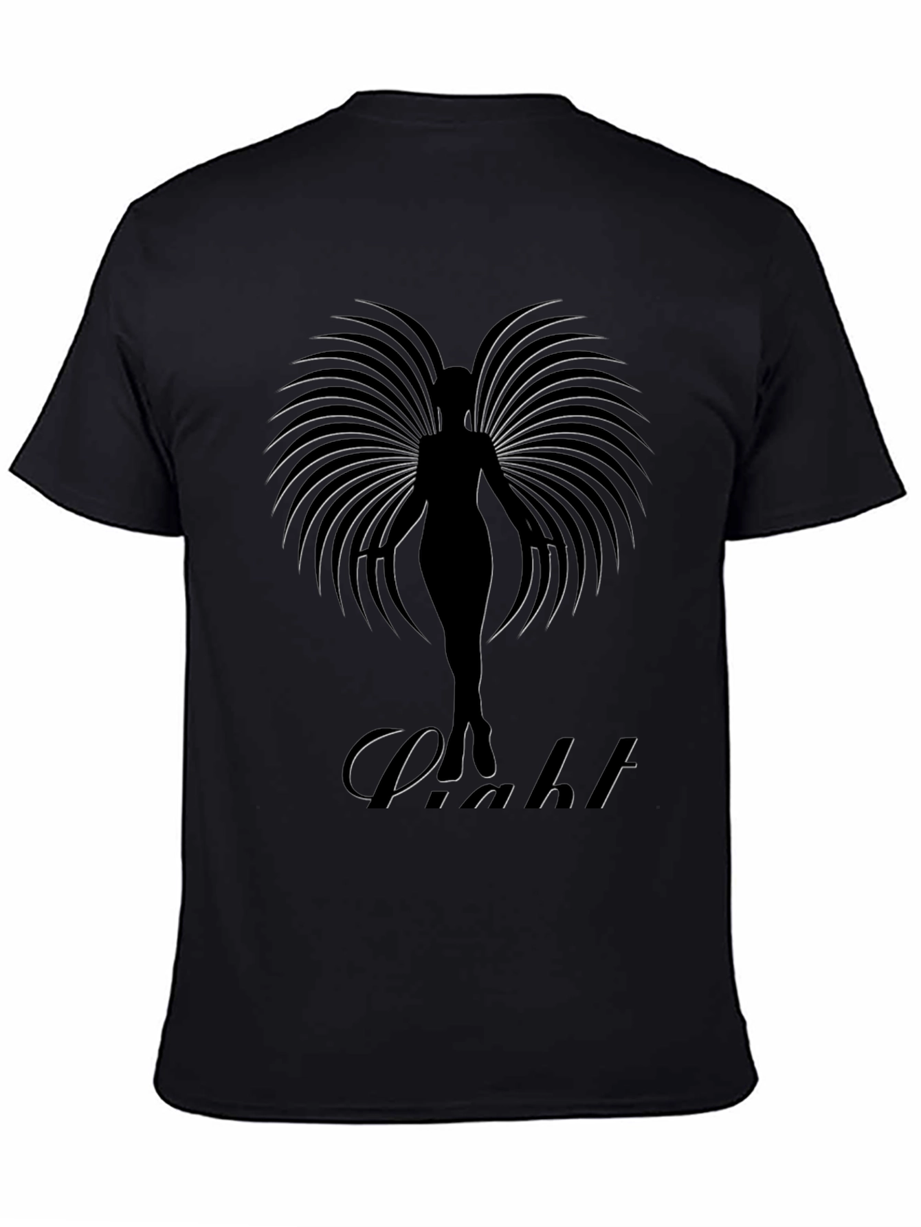 Elegant Black T-Shirt with Angel Wing Design