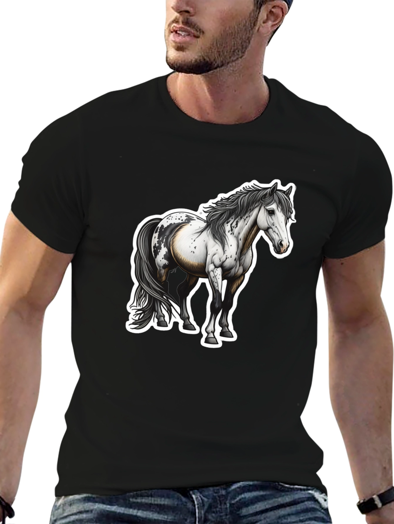 Horse Graphic Black Tee for Men