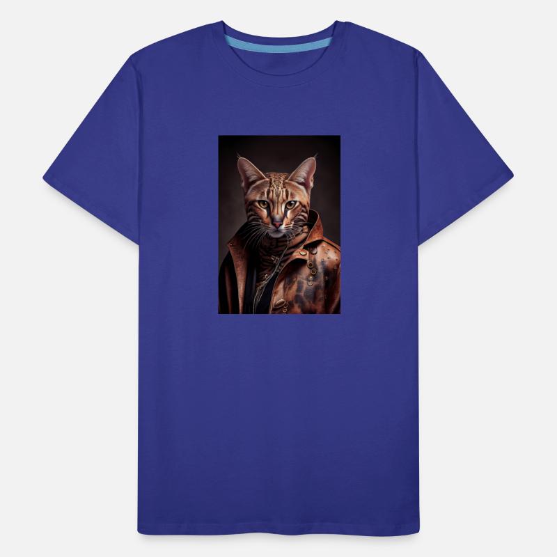 Ocicat Cat Breed Portrait wears a leather jacket