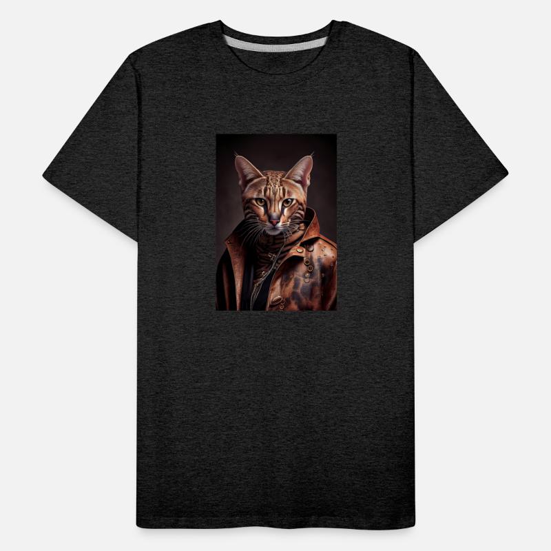 Ocicat Cat Breed Portrait wears a leather jacket