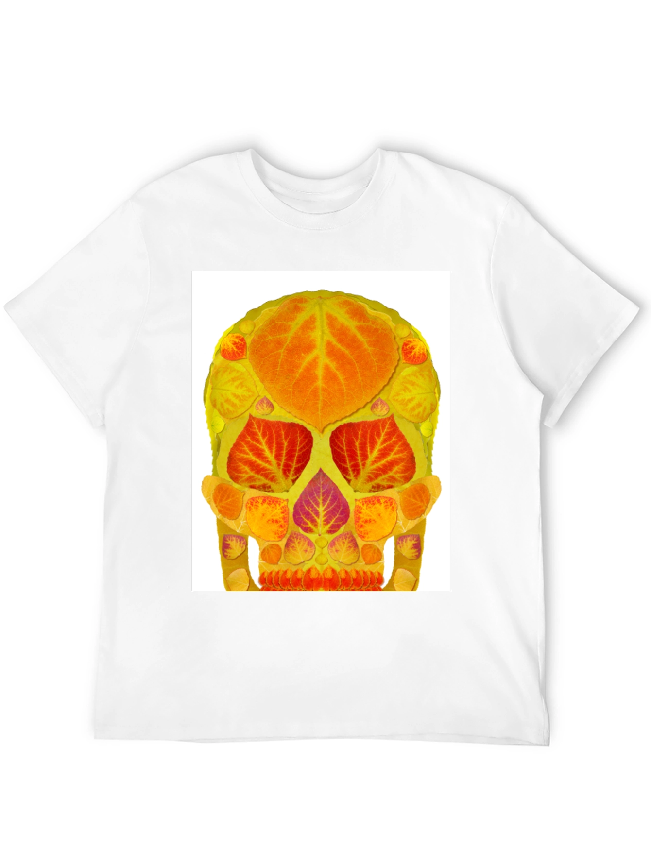 Autumn Leaf Skull Graphic Tee - Black Cotton