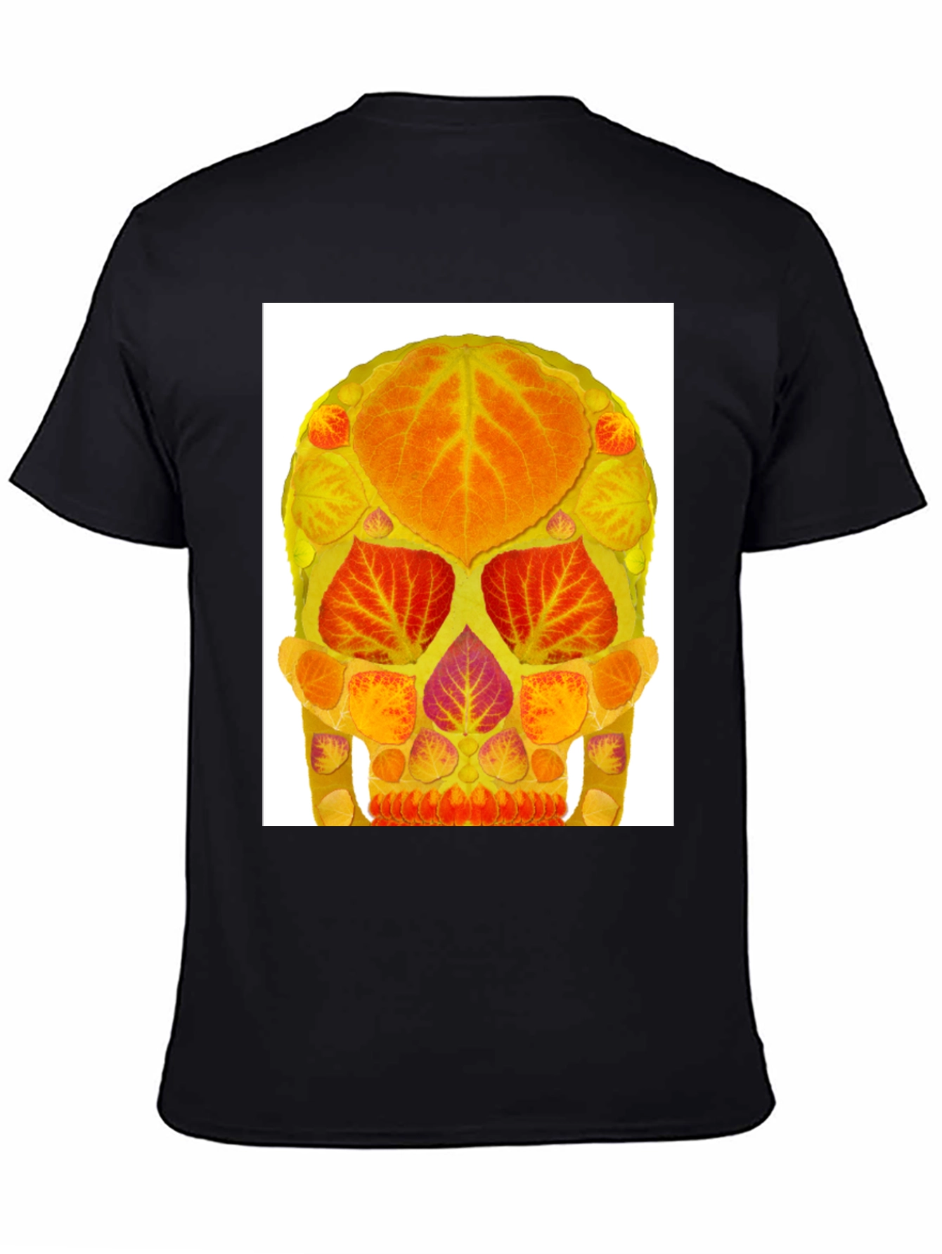 Autumn Leaf Skull Graphic Tee - Black Cotton
