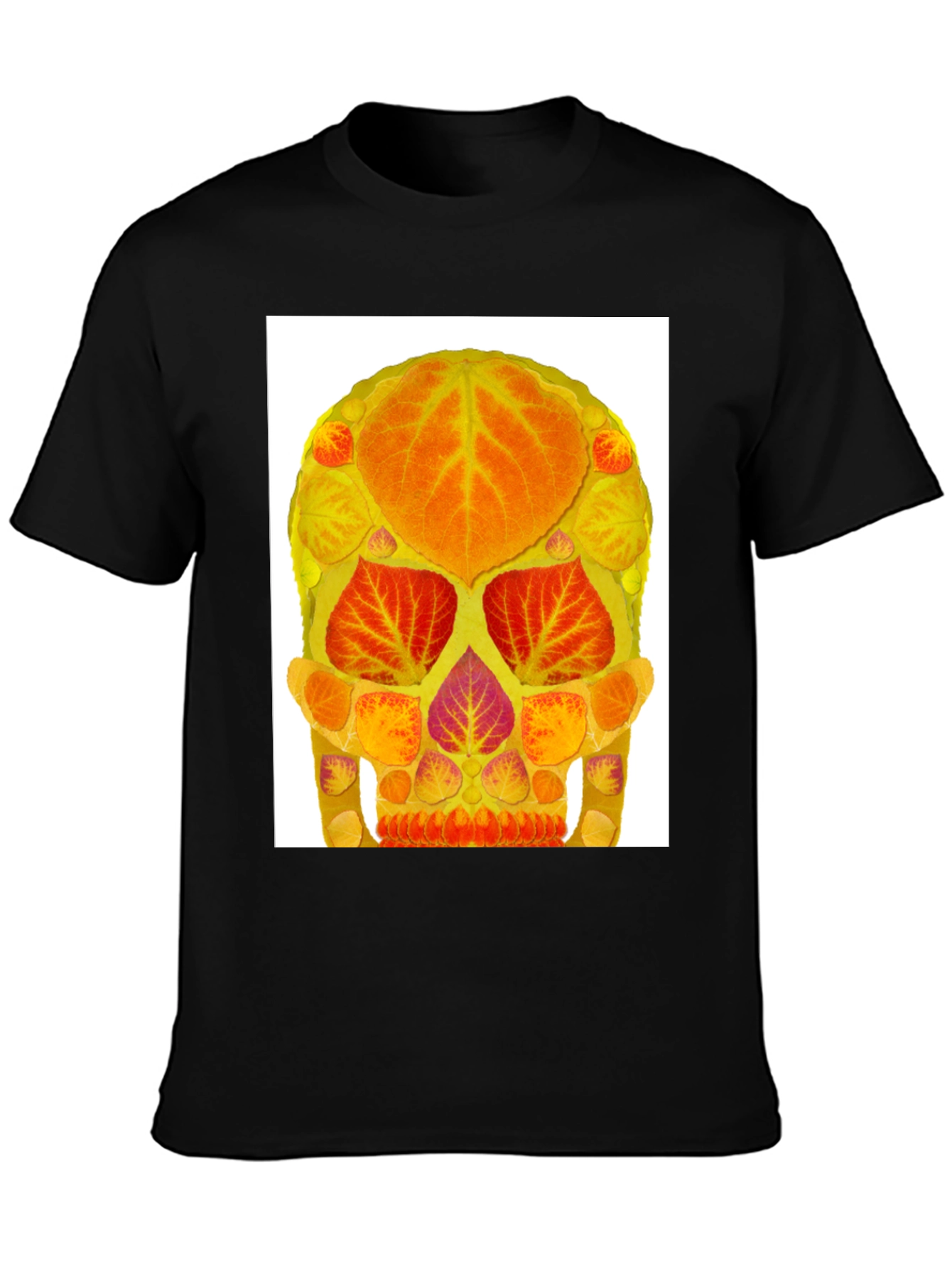 Autumn Leaf Skull Graphic Tee - Black Cotton